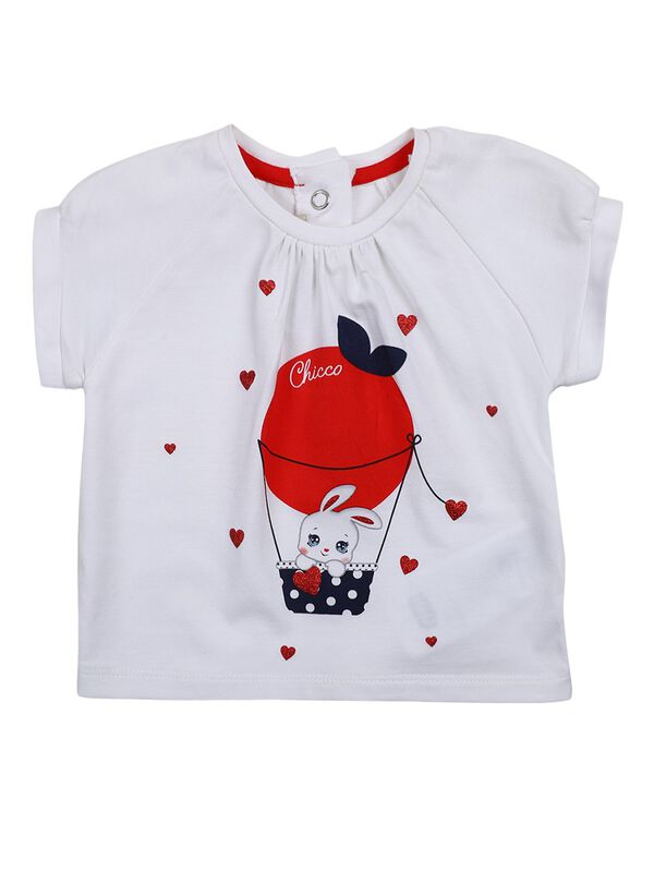 Girls White Printed Short Sleeve Knitted T- Shirt image number 0